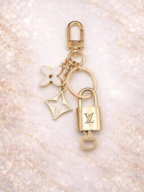 Louis Vuitton Gold Padlock Key 🔒 Authentic LV Charm + Unbranded Flower Keychain